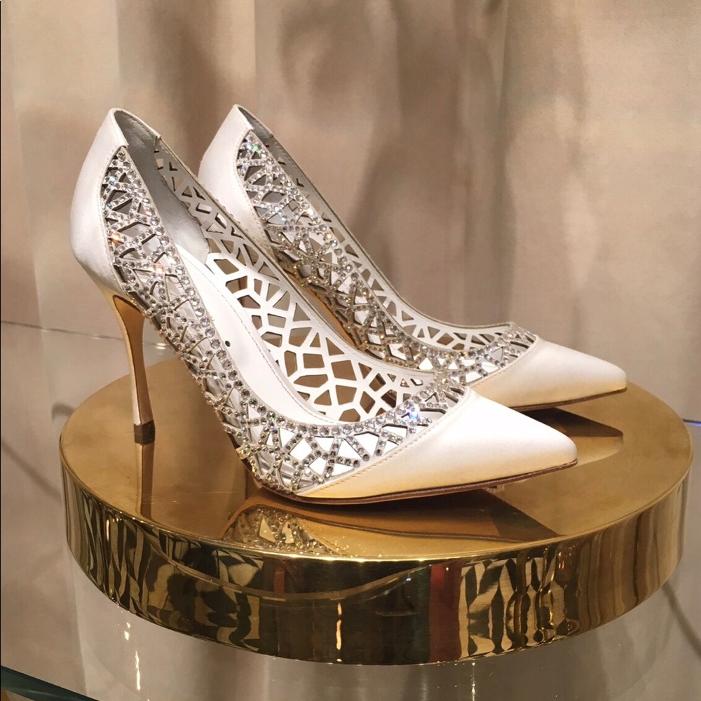 Sergio Rossi White Satin & Swarovski Crystal Pump